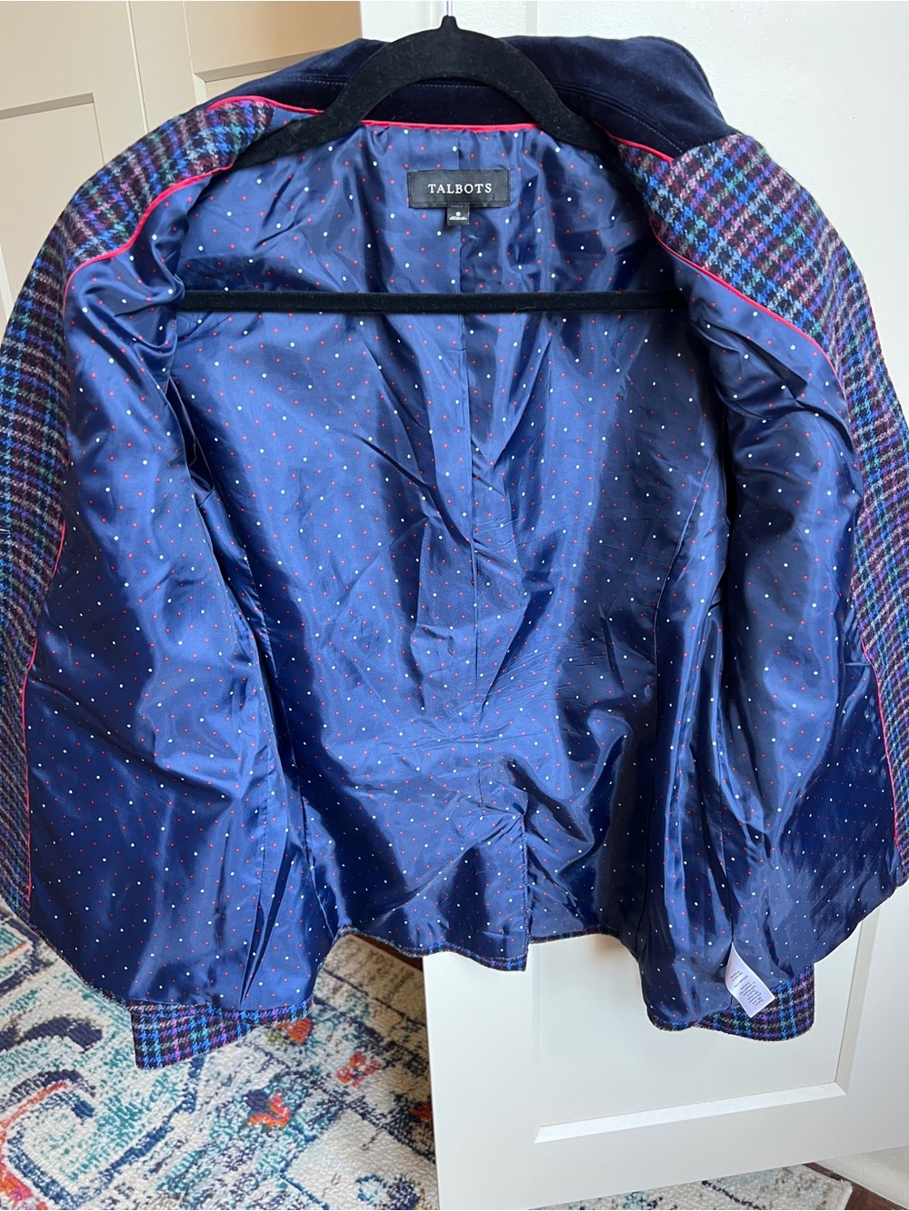Talbots Mistletoe Plaid Shetland Wool Blazer with Velvet Collar size 8 - Picture 6 of 7